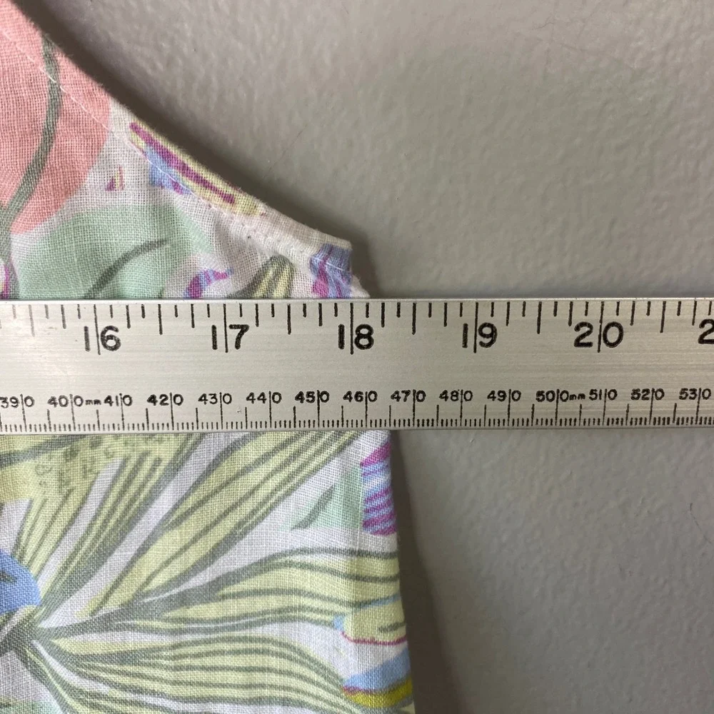 C&C California Women 100% Linen Tropical Pastel Floral Shift Dress Small Pockets